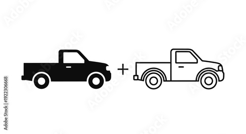 Two trucks illustration, black and white pickup trucks, minimalist vehicle design Vector
