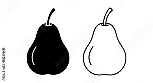 Black and white pear illustration, simple pear drawing, minimalist pear art Vector