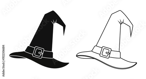 Witch hat and wizard hat illustration, halloween costume accessory, fantasy art Vector