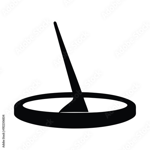 Monochrome drawing of sundial consisting of circle and central pointer used for timekeeping