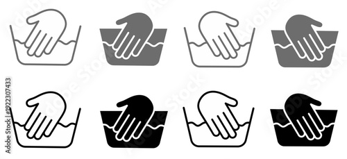 Set of hand wash laundry symbols and care icons in various styles