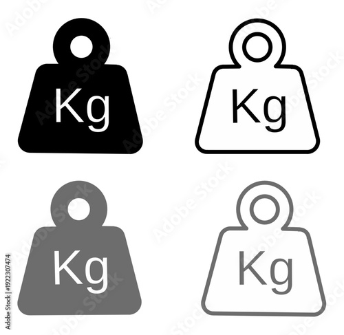Set of kilogram weight scale icons in solid and outline styles with black and grey color variations. Vector illustration of kilogram weight scale icon set