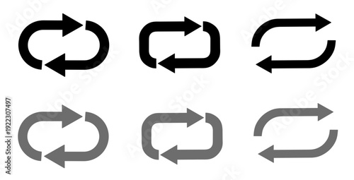 Circular rotation arrow icons representing repeat, refresh, update, and cyclic process for graphic design