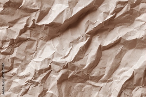 Textured crumpled paper background with glossy finish and pronounced creases in warm brown tones for creative projects and design applications. Unique visual effect and versatile use