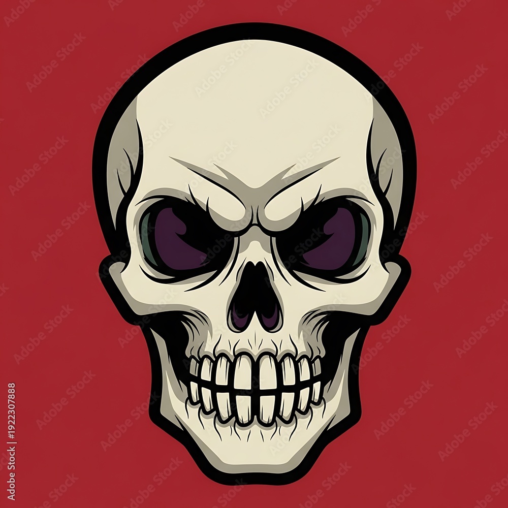 Obraz premium Angry Skull Illustration on Red Background.