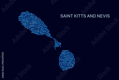 Saint Kitts and Nevis Map - Blue Dotted Halftone Vector Illustration on Dark Navy Background, Abstract Circle Grid Silhouette Design for Infographic and Modern Presentation Use.