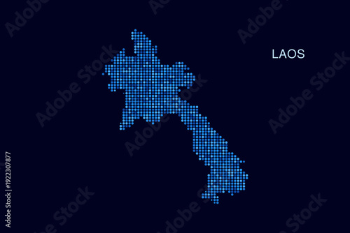 Laos Map - Blue Dotted Halftone Vector Illustration on Dark Navy Background, Abstract Circle Grid Silhouette Design for Infographic and Modern Presentation Use.