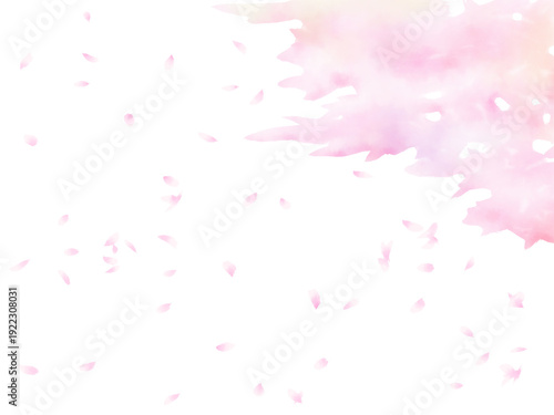 抽象的な水彩背景素材　満開の桜と風に舞う花びら