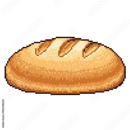 Pixelated illustration of a crusty loaf of bread on a white background