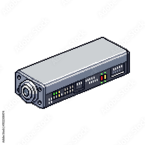 Illustration of a network switch with multiple ports and indicators on a white background.