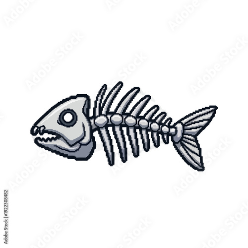 Black and white illustration of a fish skeleton on a plain background.