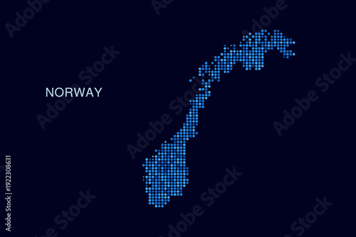 Norway Map - Blue Dotted Halftone Vector Illustration on Dark Navy Background, Abstract Circle Grid Silhouette Design for Infographic and Modern Presentation Use.