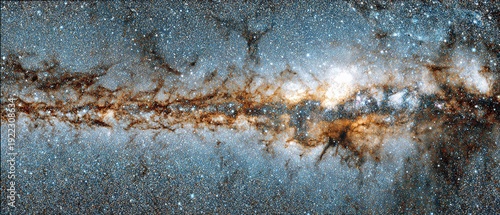 Breathtaking panoramic milky way galaxy with vibrant nebula core stretching across dark sky, for astronomy and cosmic visuals