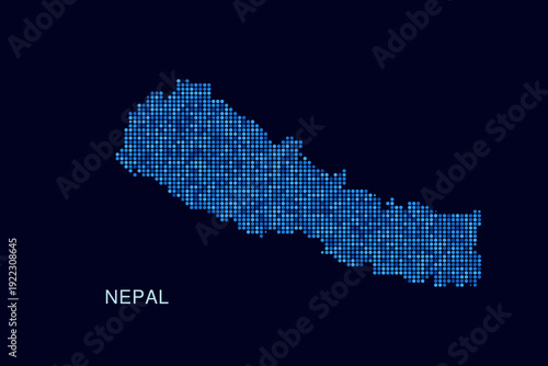 Nepal Map - Blue Dotted Halftone Vector Illustration on Dark Navy Background, Abstract Circle Grid Silhouette Design for Infographic and Modern Presentation Use.