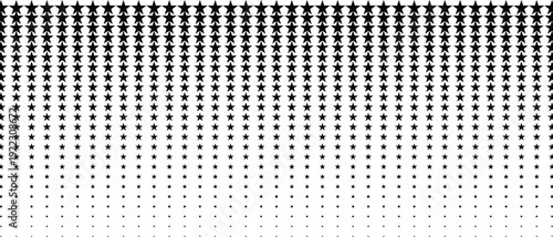 Halftone vector texture of gradient geometric black stars. Seamless pattern with a smooth transition. Abstract tech smooth transition for background and backdrop. Gradient transition lattice.