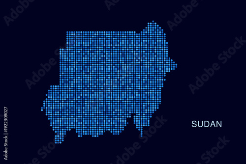 Sudan Map - Blue Dotted Halftone Vector Illustration on Dark Navy Background, Abstract Circle Grid Silhouette Design for Infographic and Modern Presentation Use.