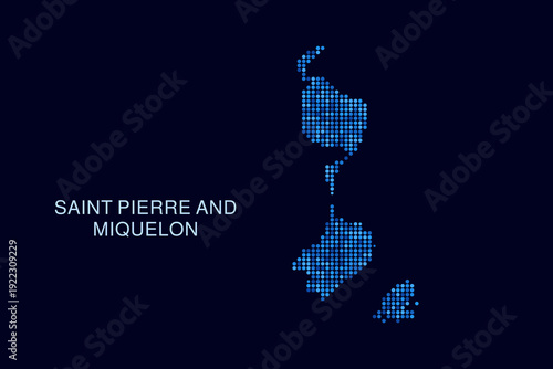 Saint Pierre and Miquelon Map - Blue Dotted Halftone Vector Illustration on Dark Navy Background, Abstract Circle Grid Silhouette Design for Infographic and Modern Presentation Use.