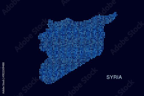 syria Map - Blue Dotted Halftone Vector Illustration on Dark Navy Background, Abstract Circle Grid Silhouette Design for Infographic and Modern Presentation Use.
