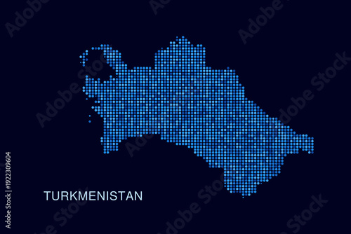 Turkmenistan Map - Blue Dotted Halftone Vector Illustration on Dark Navy Background, Abstract Circle Grid Silhouette Design for Infographic and Modern Presentation Use.