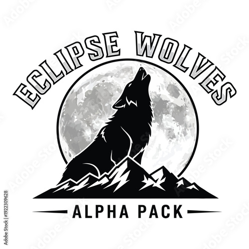 Stunning wolf howling at full moon in mountains