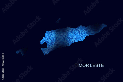 Timor Leste Map - Blue Dotted Halftone Vector Illustration on Dark Navy Background, Abstract Circle Grid Silhouette Design for Infographic and Modern Presentation Use.