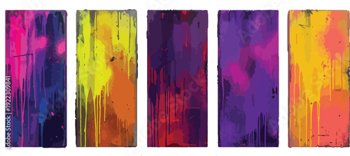 Urban punk textures with neon graffiti and distressed grunge background, featuring rough spray paint, scratch marks, and a halftone dot pattern for a vintage poster. Music and street style design.