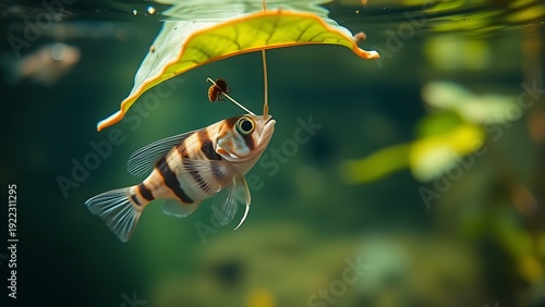 Archerfish aiming at an insect above the water surface. wildlife magazines, conservation campaigns, designed for nature documentaries and education, supports conservation.