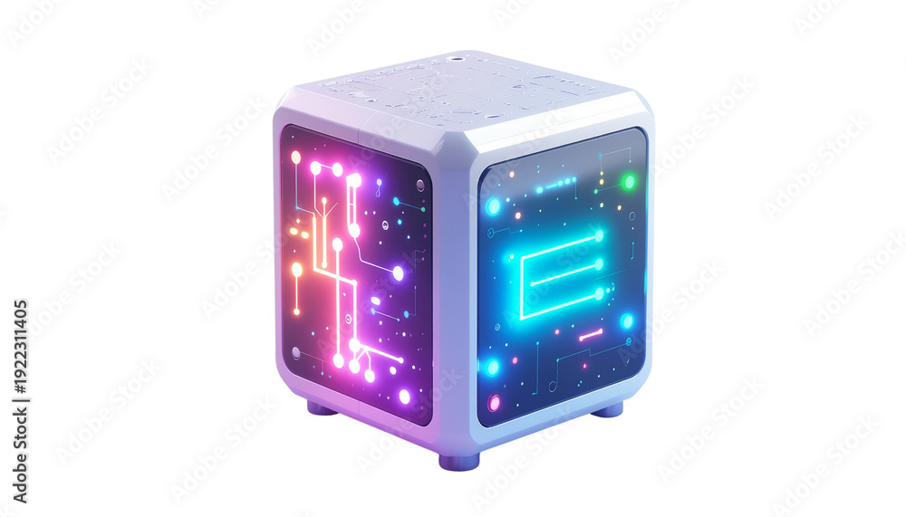Fototapeta premium Futuristic Cartoon-Style Quantum Computer isolated on solid white background2 
