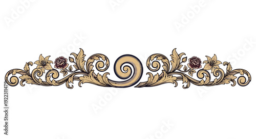Elegant Ornate Scrollwork Design with Floral and Gemstone Accents.
