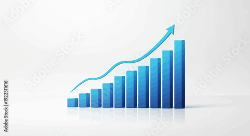 Business growth chart illustration featuring ascending bar graph with upward trend line. 