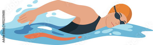 Competitive Swimmer Outline Icon Lap Training in Motion