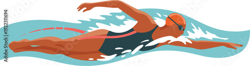 Competitive Swimmer Outline Icon Lap Training in Motion