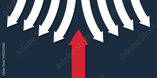 Background arrow showing the direction of the opposite direction or current. Innovation and daring to be different. Banner template