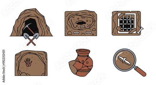 Archaeology Cave soft color vector design