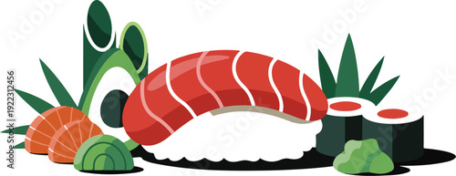 Sushi Ingredients Outline Icon Set Salmon, Avocado, and Condiments