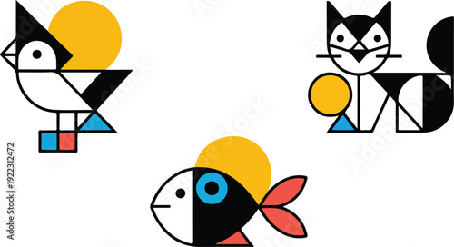 Geometric Bird Outline Icon Set  Abstract Minimal Design