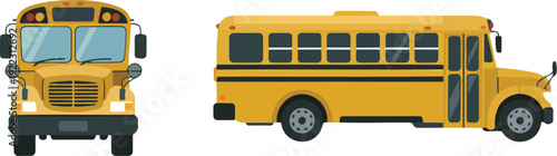 Yellow School Bus Outline Icon Set  Front and Side View Transportation
