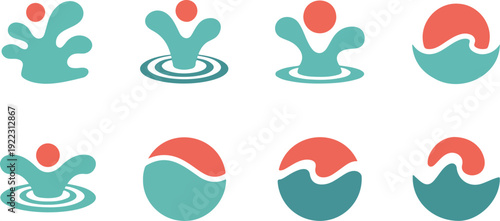 Water Elements Outline Icon Set  Waves, Splashes, and Droplets Collection