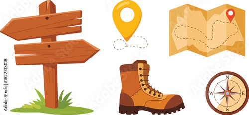 Outdoor Adventure Outline Icon Set Hiking and Navigation Essentials