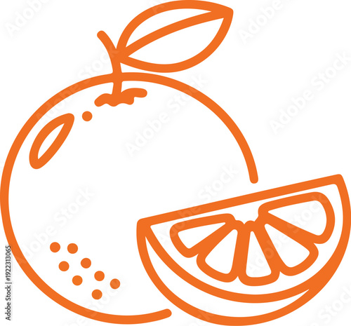 Orange Fruit Outline Icon  Whole and Slice Illustration