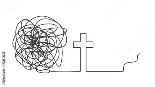 Wallpaper Mural Path to Christian religion concept. Metaphor of problem solving, chaos and mess, difficult situation. Change of mindset. Unraveling tangled tangle. Torontodigital.ca