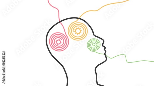 Wallpaper Mural Thinking process. Lines connected with gears from human head. Business solution, possible idea variant, various flexible. Productivity and effectiveness. Brain performance. Gears as thoughts. Torontodigital.ca