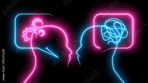 Wallpaper Mural Metaphor bipolar disorder mind mental. Split personality. Concept mood disorder. Head silhouette. Psychology and mental health. Dual personality concept. Tangle and gears as thoughts. Torontodigital.ca