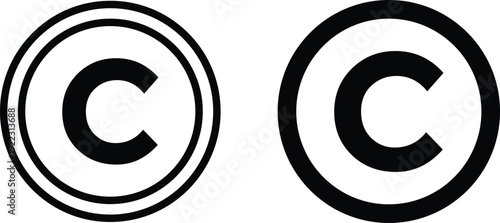 copyright icon set. Intellectual property and ownership symbols. C Symbol trademark icons. Copyright symbol with circle. Official certification and license icons
