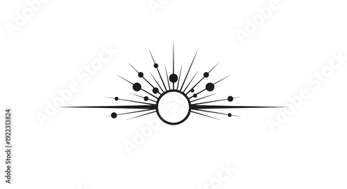 Abstract Sunburst Design with Orbs and Rays.
