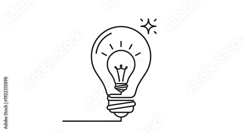 Continuous line drawing of a glowing light bulb symbolizing new ideas and innovation.