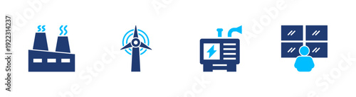 Energy power plant icon set. electricity, generation, turbine, utility, infrastructure. solid style icon collection.