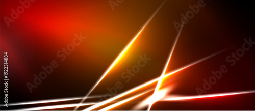 Abstract background features vibrant red, orange gradients. Bright lines intersect creating dynamic visual effect. Dark areas provide contrast.