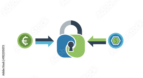 Financial Security Concept: Secured International Currency Exchange Between Euro and Dollar with Padlock Icon