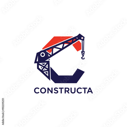 Industrial crane hook logo with geometric C monogram for civil engineering contractor identity Constructa